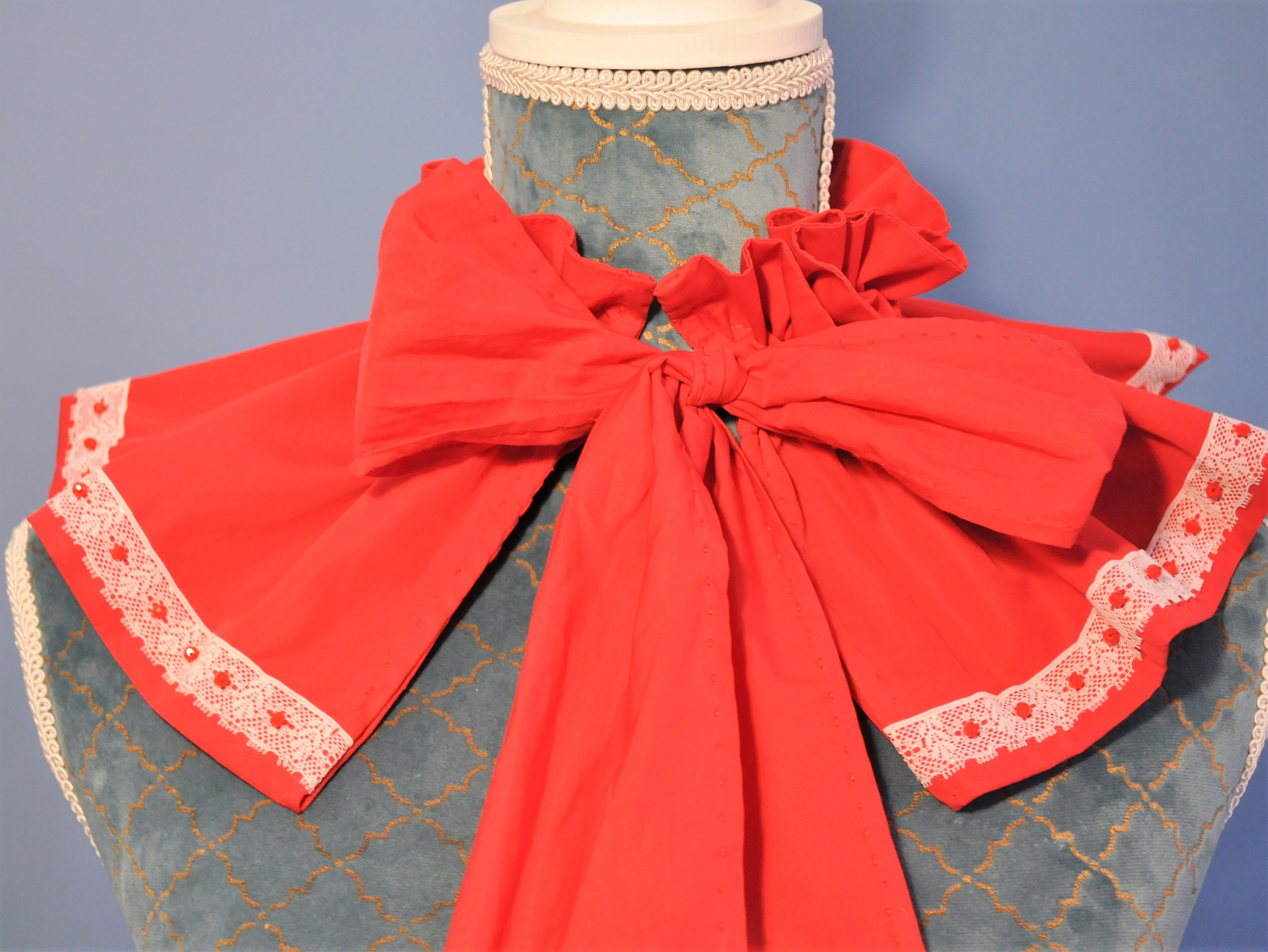 Extra Large Collar, Detachable Collar, Ruffle Red Collar, Embroidered