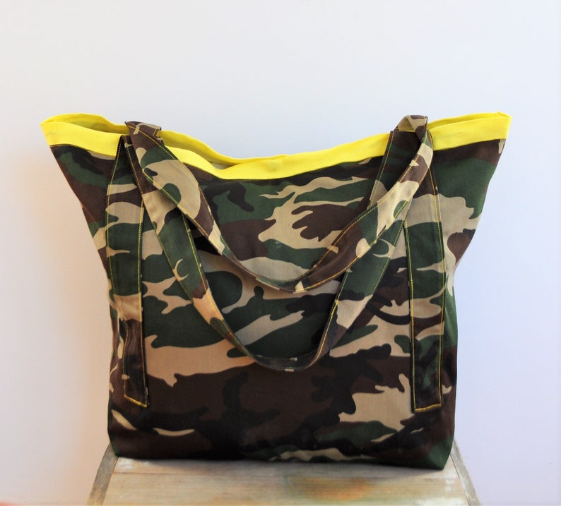 large shoulder bag, large camo beach bag, tote bag camo print, camouflage bag, military print tote, shopper bag camo, military beach bag image 7