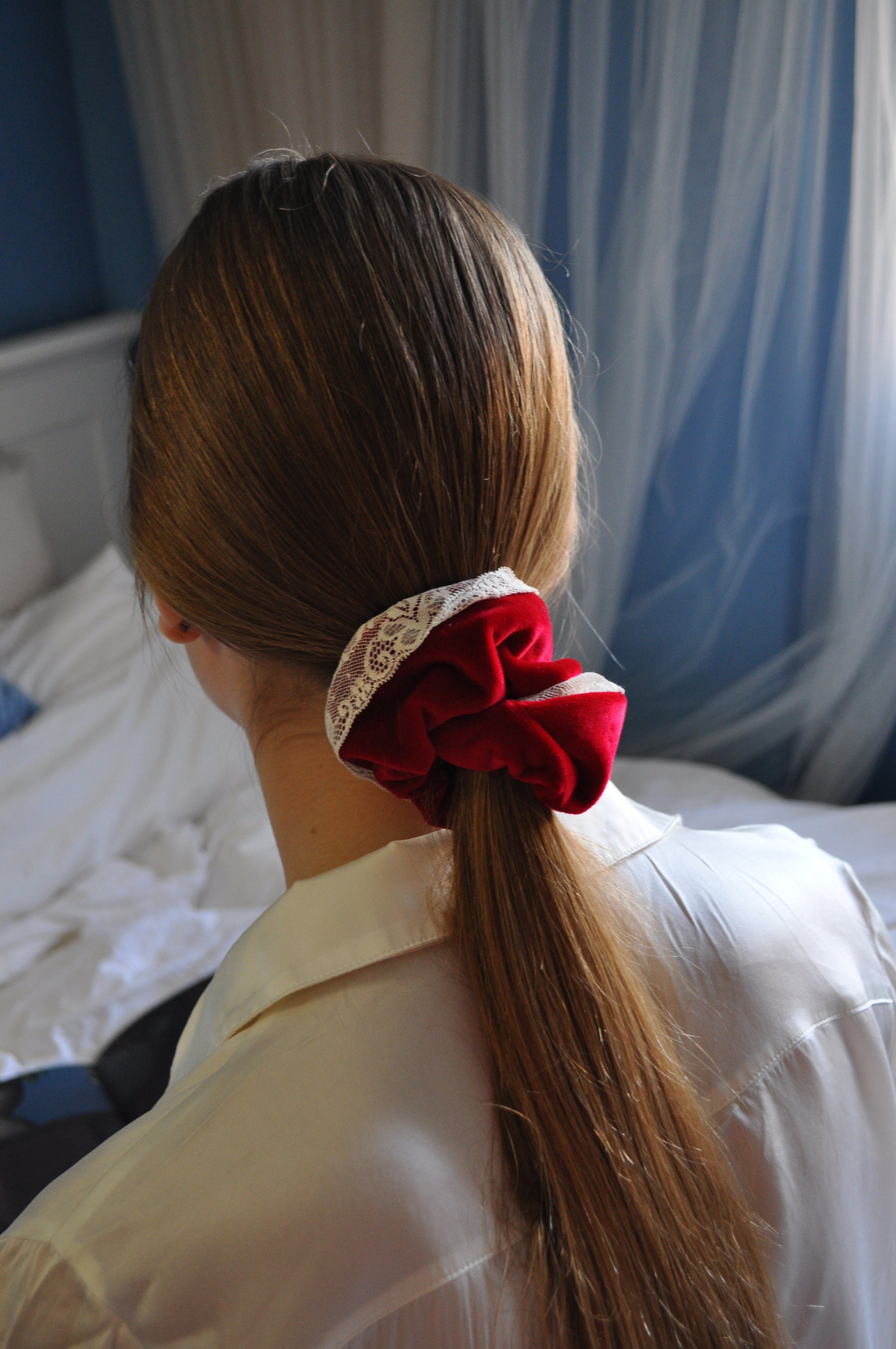large red scrunchies, red velvet scrunchie, scrunchies bracelet, velvet big scrunchie, mom gift scrunchies, red velvet bracelet