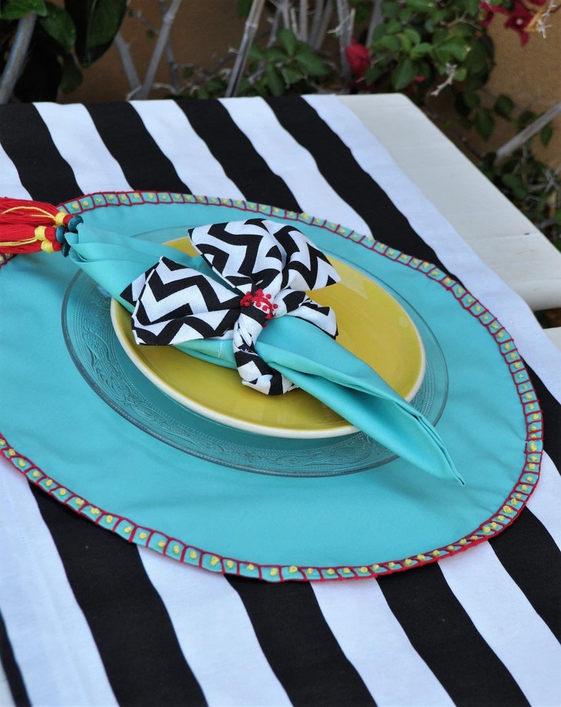 Turquoise Placemats Hand Embroidery Cotton Placemats Dining Etsy