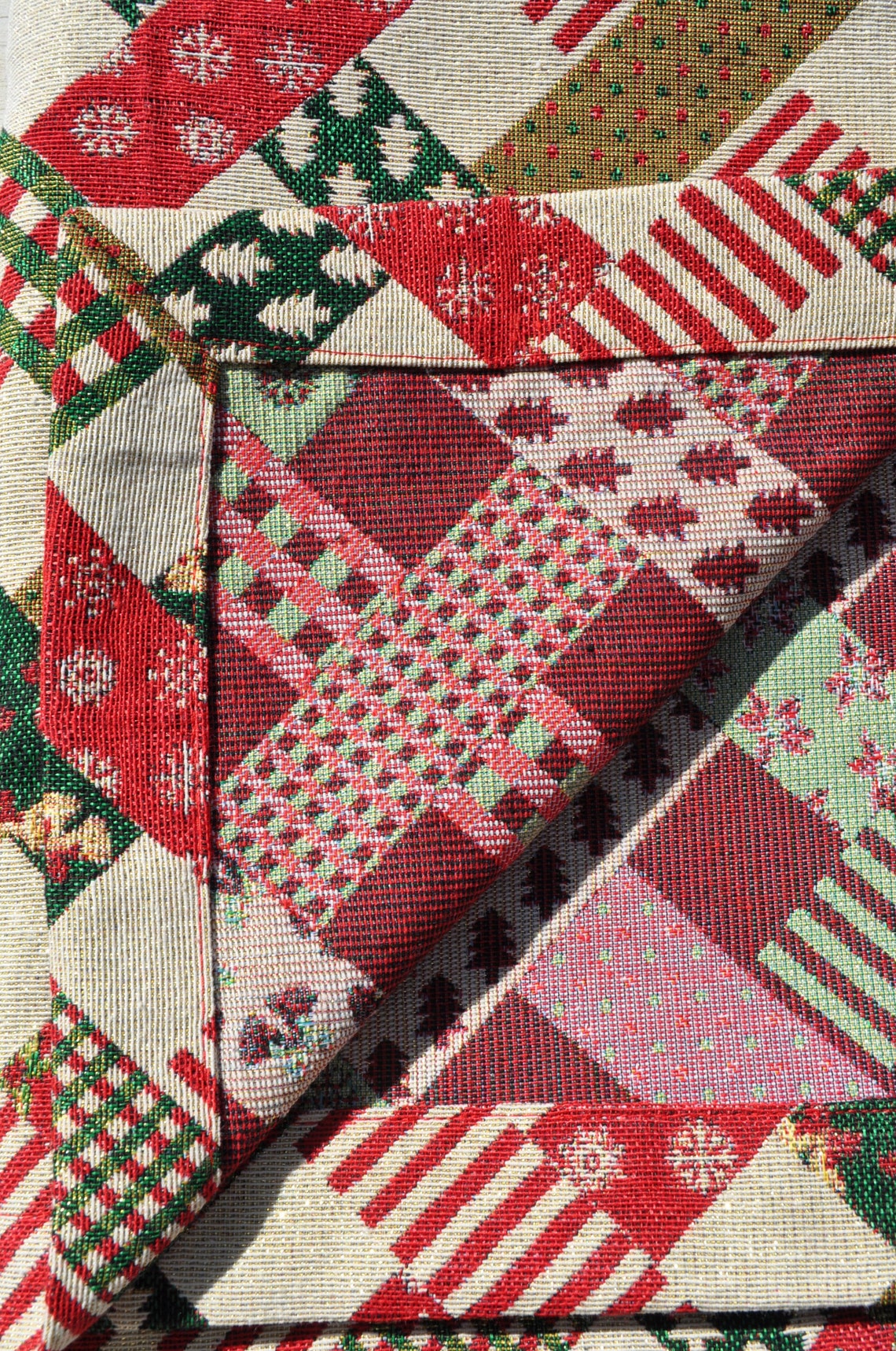 Christmas Tableclothxmas Gold Tablecloth Green Red Etsy