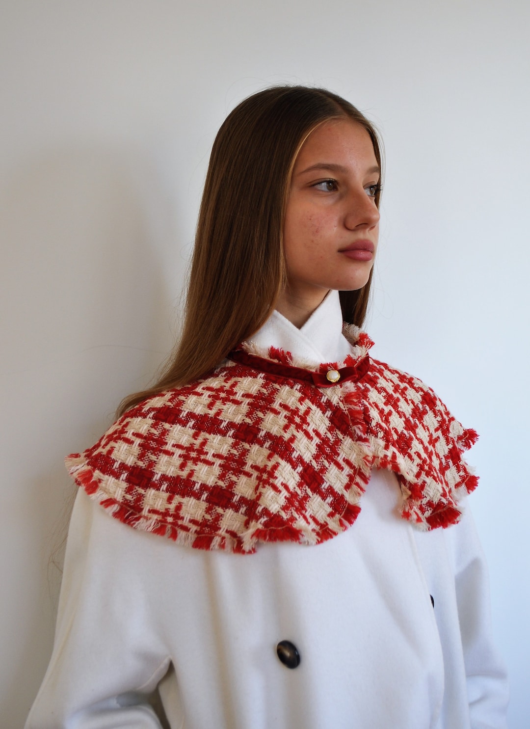 Houndstooth Collar, Extra Large Collar, Tweed Fringes Collar, Plaid ...