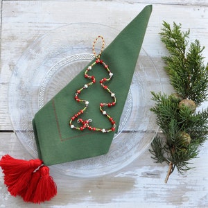 set 4 Xmas napkins, green red napkins, red tassels napkins, cotton green napkins, placemats tablecloth, green cotton napkins image 6