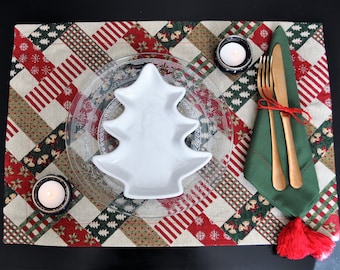 Set de table de Noël, set de table jacquard, set de table de Noël doré, set de table de Noël lavable, set de table à motifs de Noël