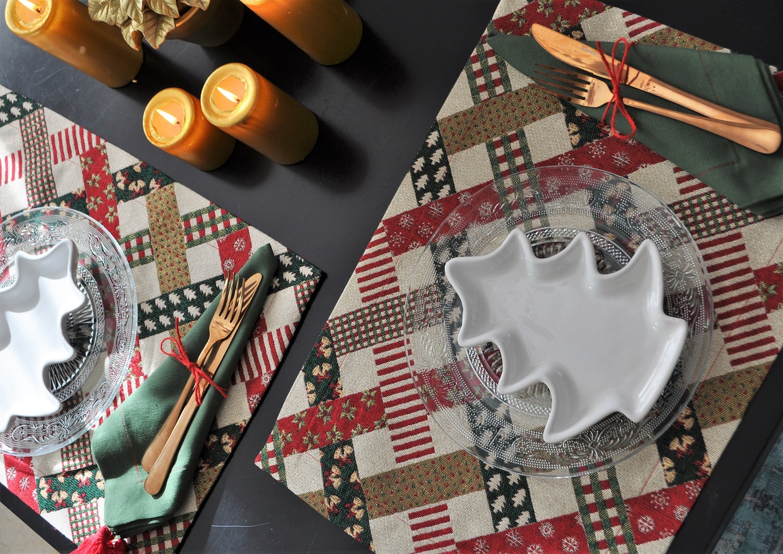 Christmas Placemats Xmas Gold Placemat Green Red Placemats Etsy