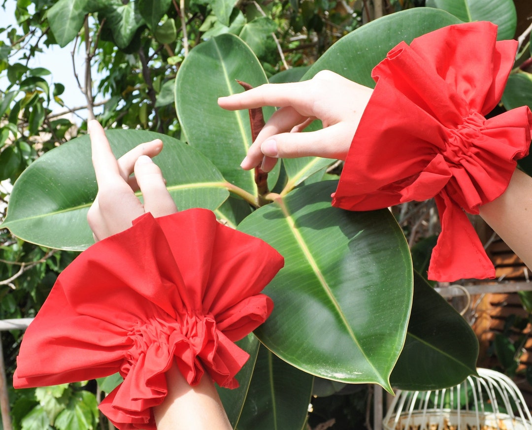 Red Ruffle Cuffs, Ruffle Cuff Bracelet, Red Cuffs With Ties, Ruffle ...