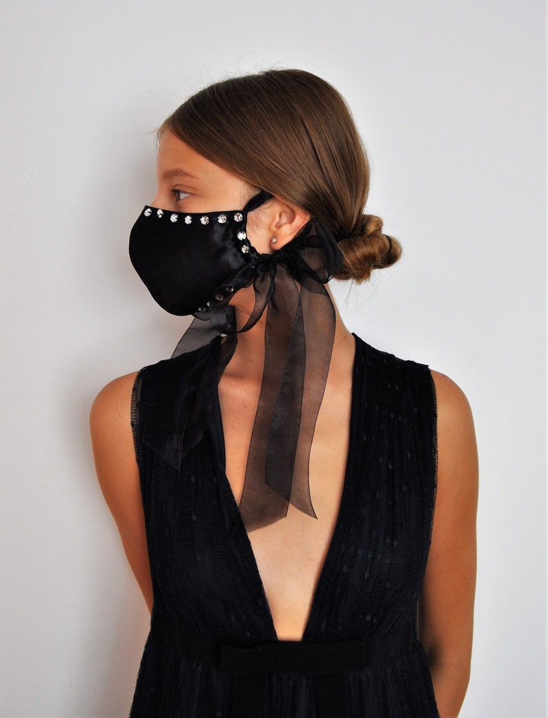 Black Jewel Mask Black Ties Mask Duoble Layer Mask Etsy