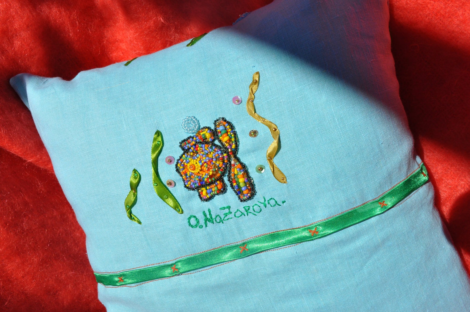 Rainbow Fish Pillow Fish Print Pillow Embroidery Pillow Etsy