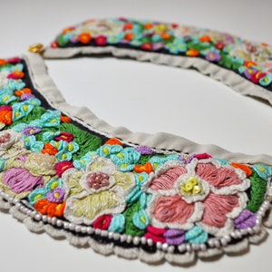 gray collar flowers, extra large collar, embroidery collar, Peter Pan collar, brazilian embroidery, wool lace collar, designer big collar image 8