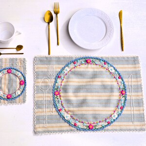 The Botanica Embroidered Bordeaux Placemat and Napkin Set main image 0