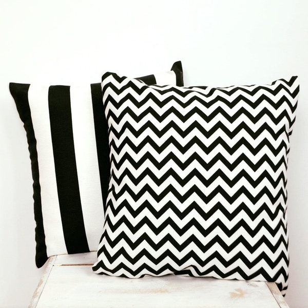 coussin rayures noir blanc 40x40, coussin coton rayures zigzag, coussin patio noir blanc 40x40, coussin coton rayures enfants