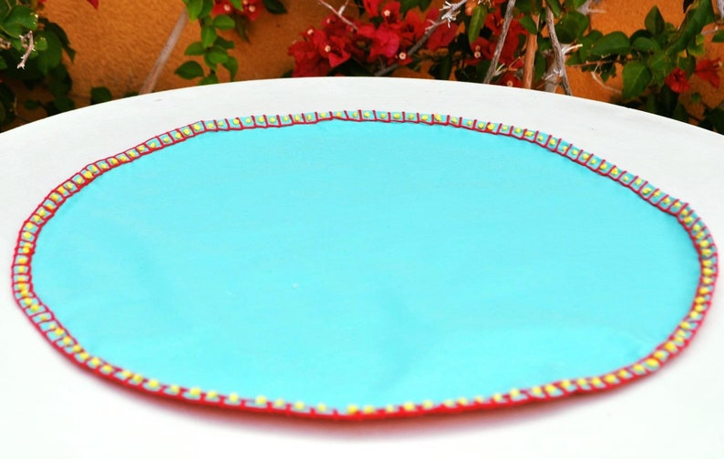 Turquoise Placemats Hand Embroidery Cotton Placemats Dining Etsy