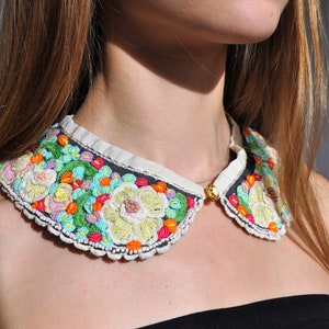 gray collar flowers, extra large collar, embroidery collar, Peter Pan collar, brazilian embroidery, wool lace collar, designer big collar image 4
