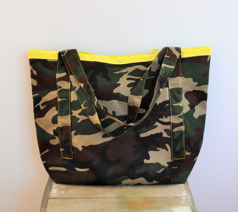 large shoulder bag, large camo beach bag, tote bag camo print, camouflage bag, military print tote, shopper bag camo, military beach bag image 6