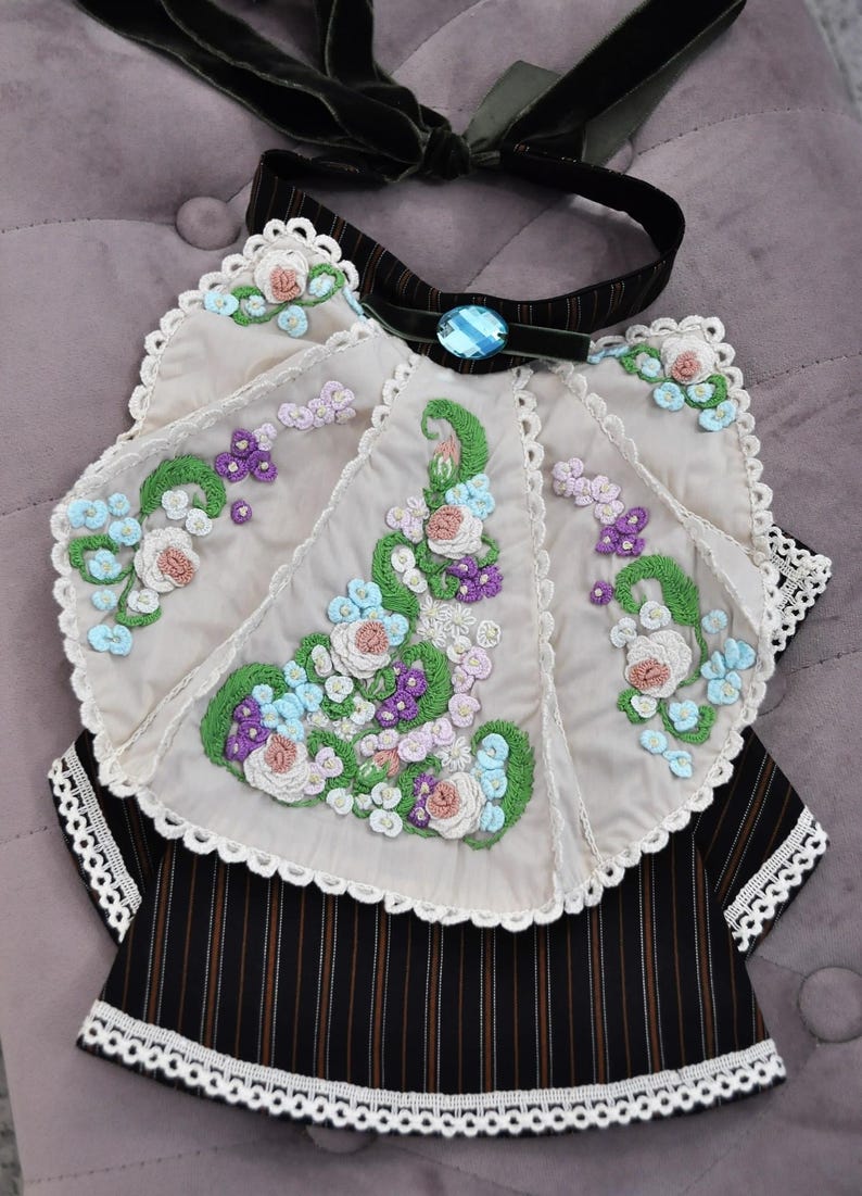 Viktoriansk jabot handbroderad med spets och avtagbar krage bild 12