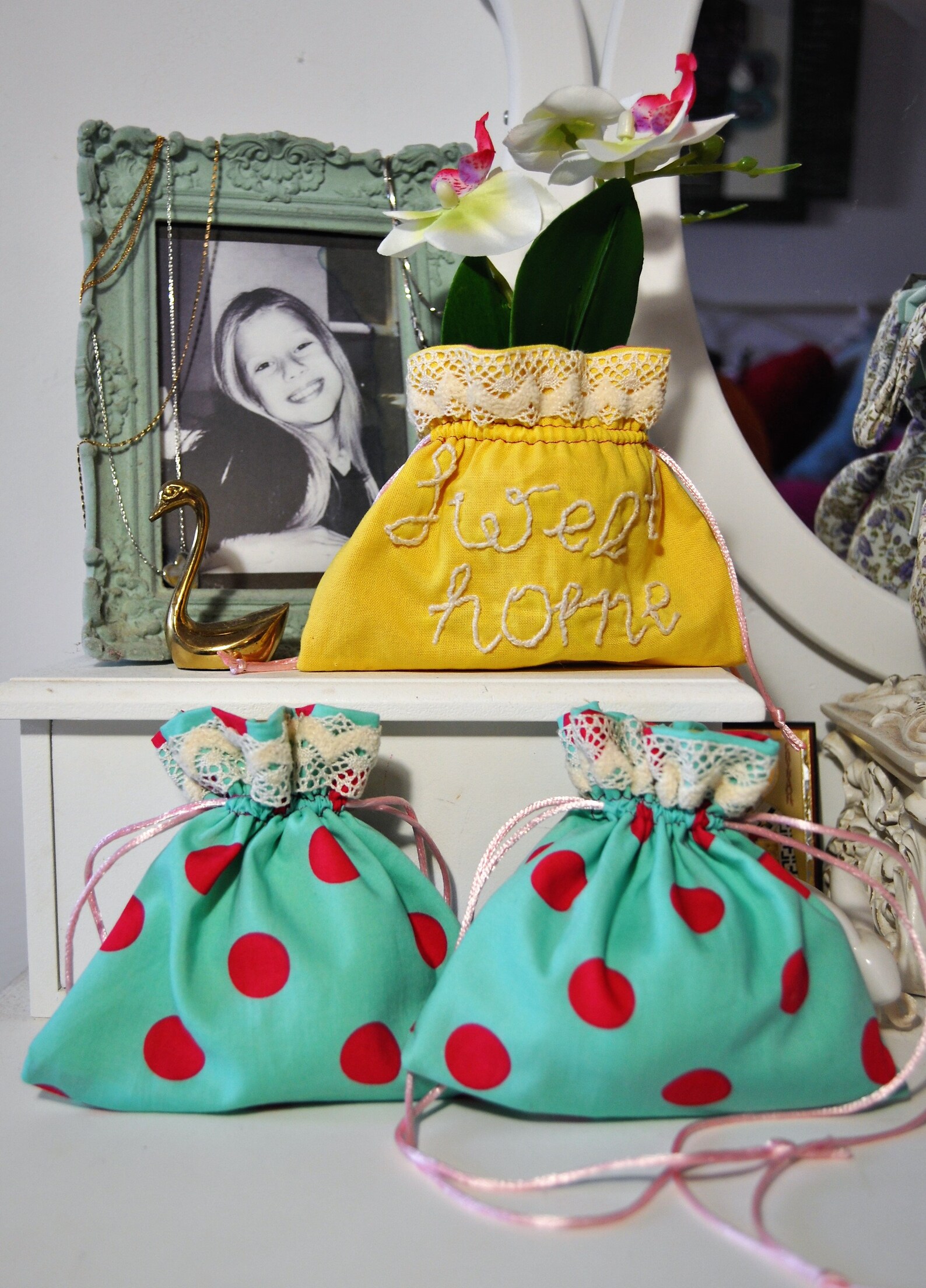 Yellow Makeup Bag Blue Dot Makeup Bag Makeup Table Decor Etsy