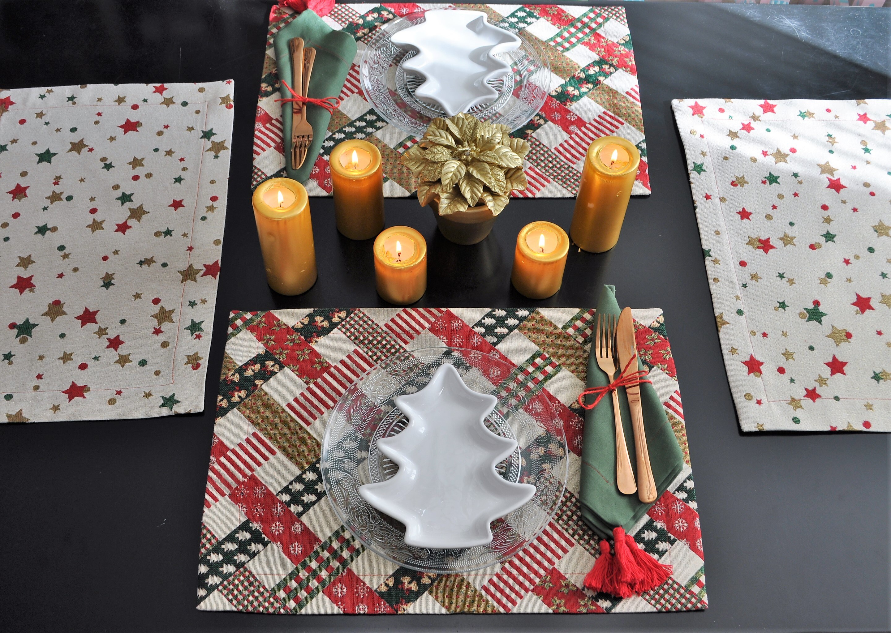 Christmas Placemats Xmas Gold Placemat Green Red Placemats Etsy