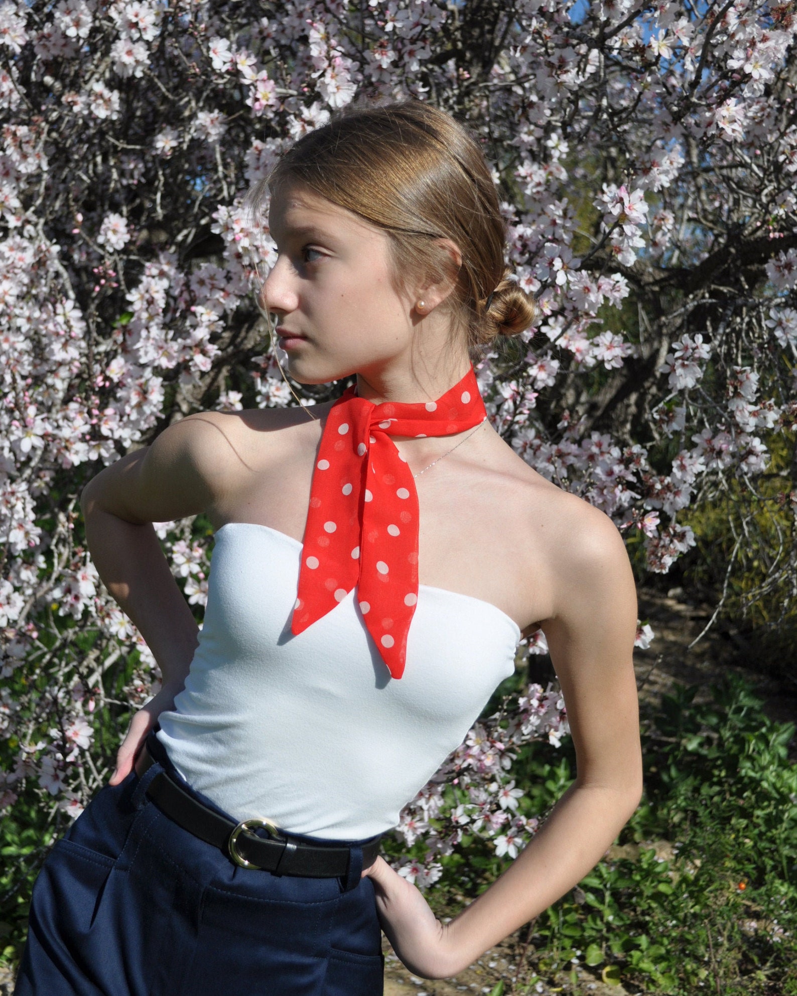 Silky red neck scarf scarf dotted summer small silky scarf Etsy