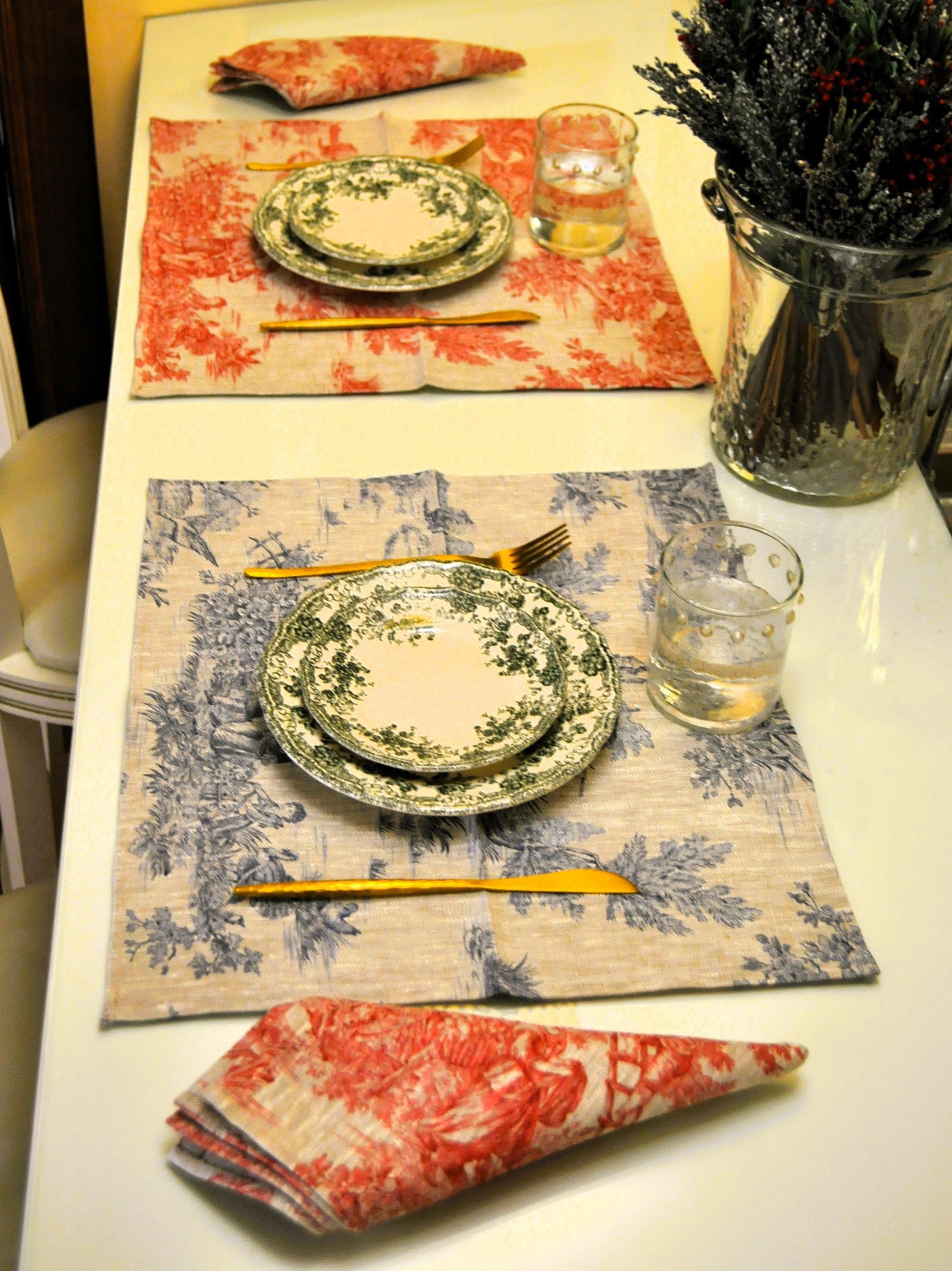 Toile De Jouy Napkin, Linen Vintage Napkin, Vintage Style Napkin, 6