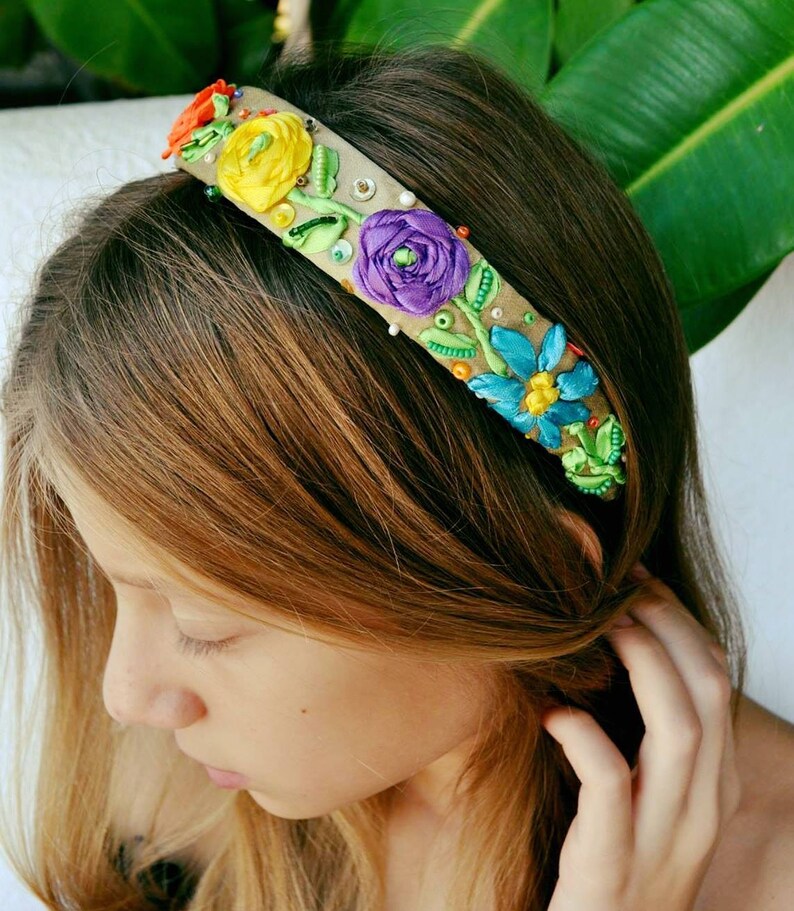 Fabric Headband Floral Print Crown Embroidery Headband Etsy
