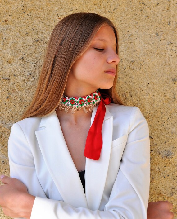 Red Velvet Necklace Jewel Velvet Choker Choker Red Long Ties