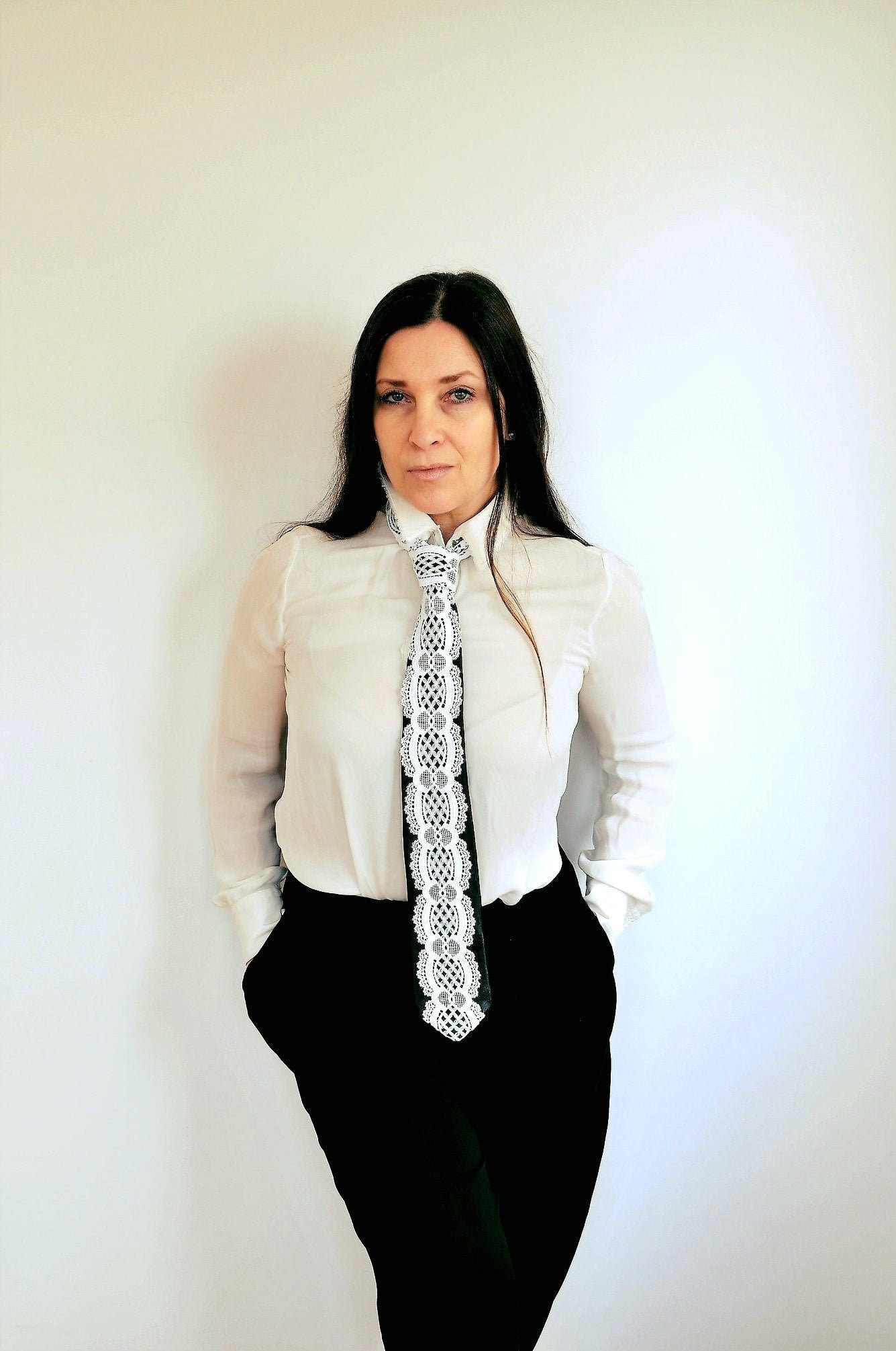 womens black neck tie