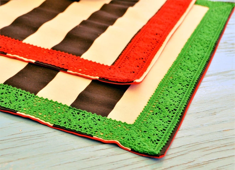 Striped Placemats Red Lace Placemat Cotton Placemats Dining Etsy