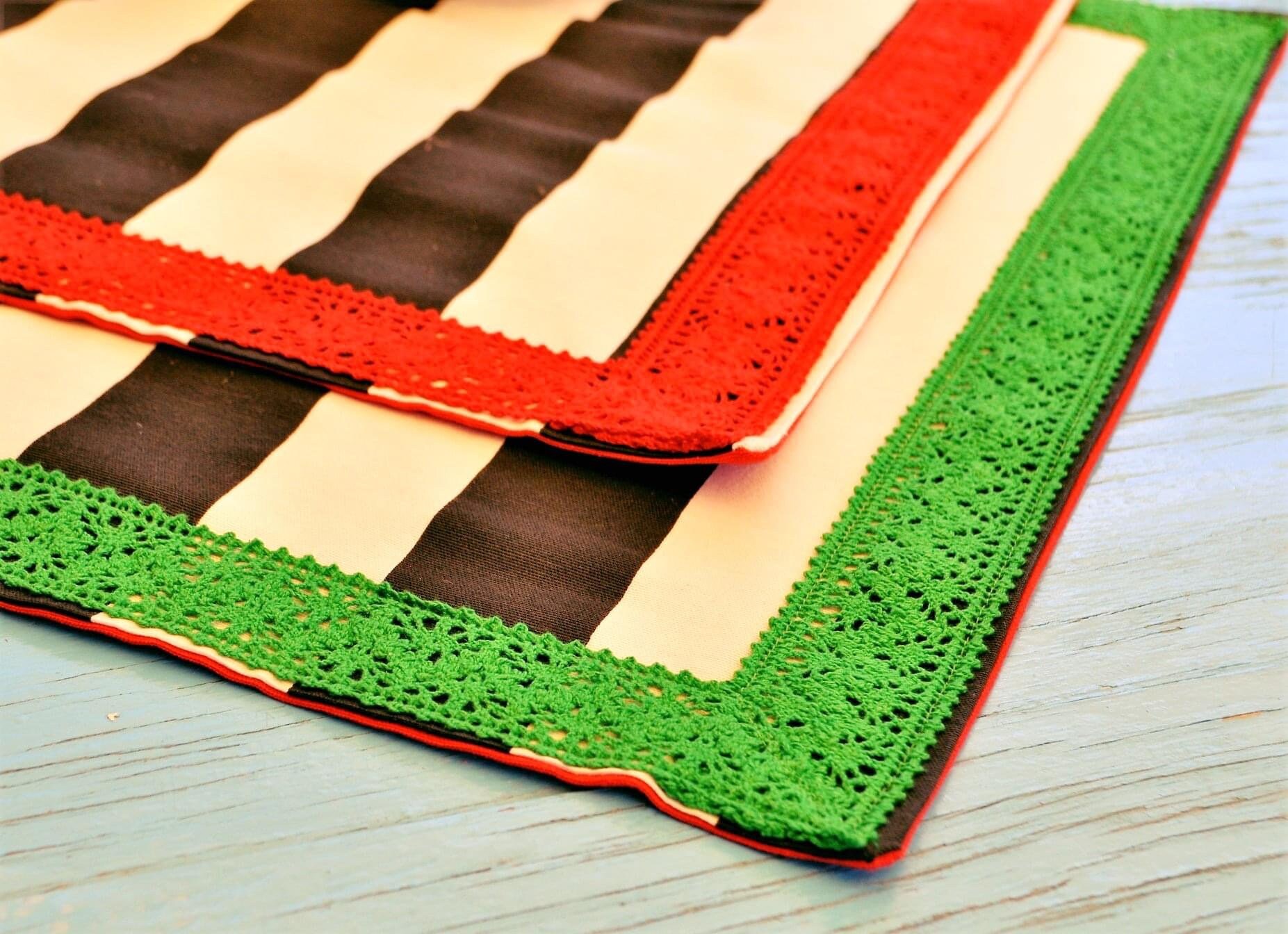 Striped Placemats Red Lace Placemat Cotton Placemats Dining Etsy