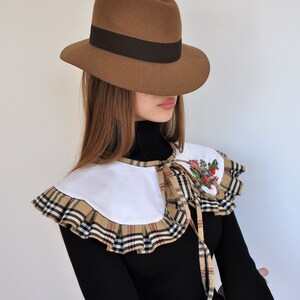 white plaid collar, extra large collar, removable collar, Peter Pan collar, embroidered collar, summer ruffle collar, designer big collar image 3