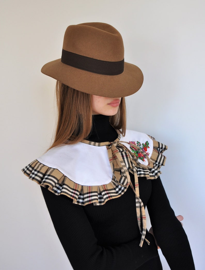 white plaid collar, extra large collar, removable collar, Peter Pan collar, embroidered collar, summer ruffle collar, designer big collar image 3