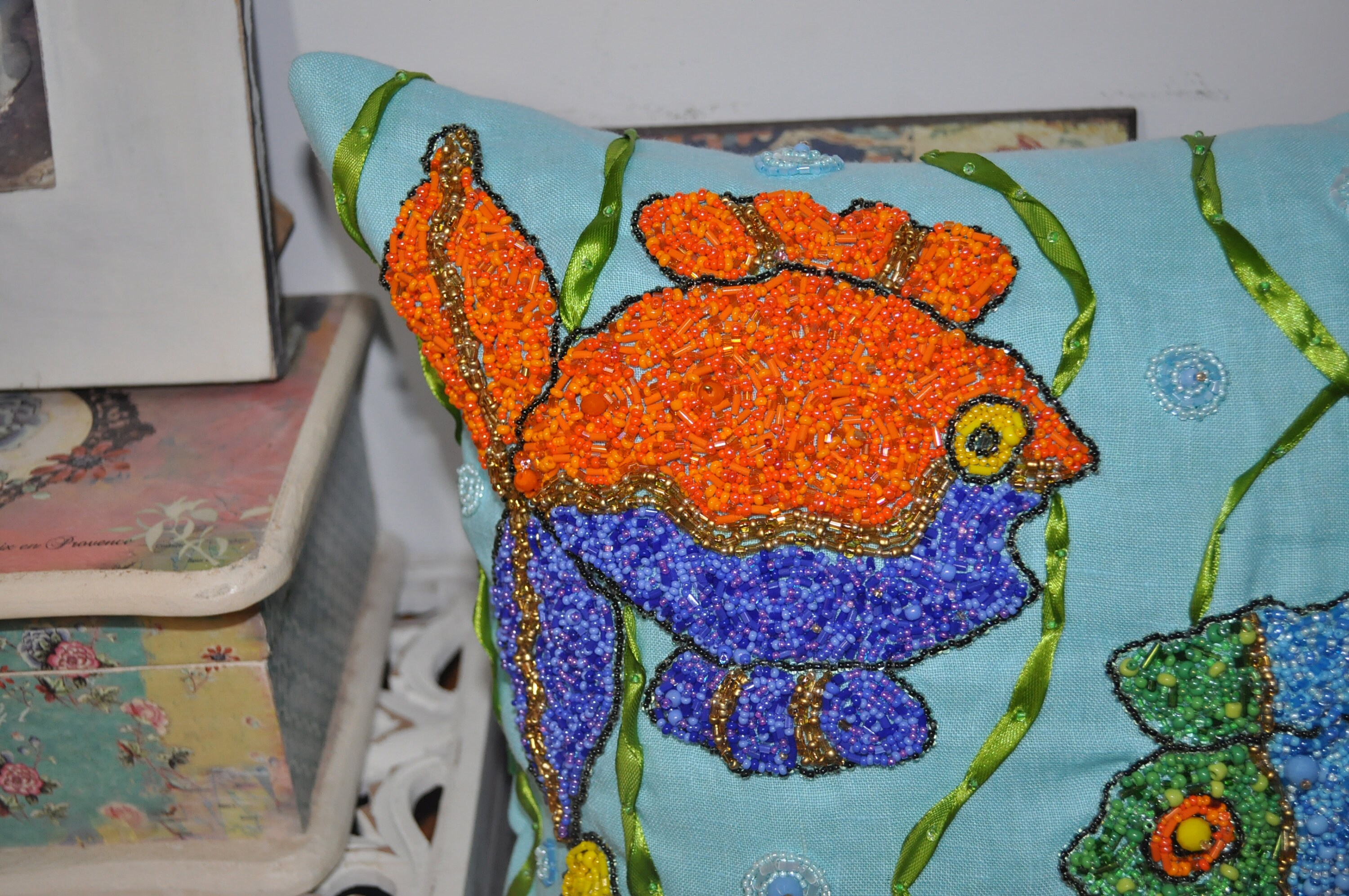 Rainbow Fish Pillow Fish Print Pillow Embroidery Pillow Etsy