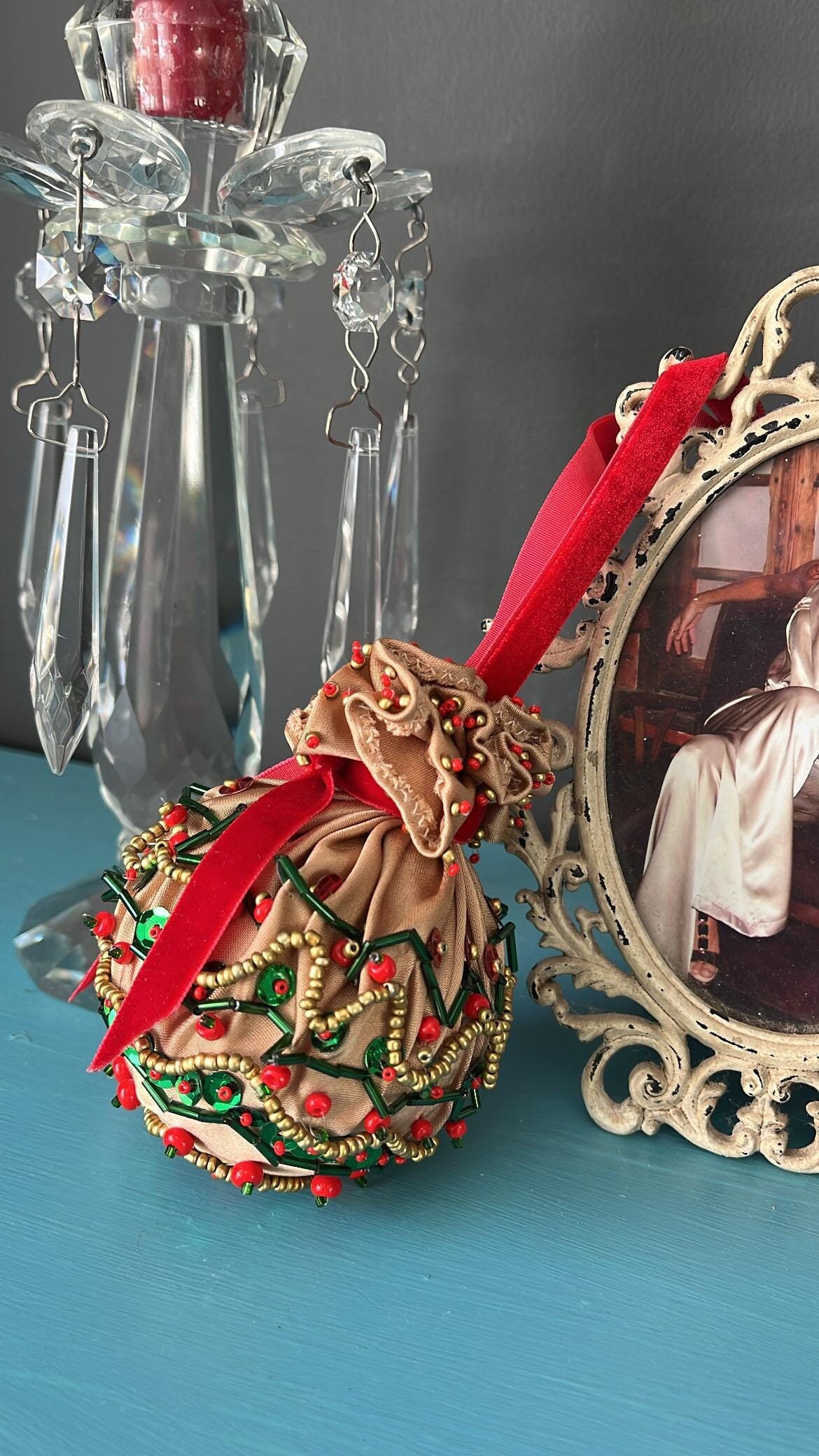embroidery Christmas, red Christmas ball , gold Christmas ball, jewel Christmas ball, handmade Christmas, Christmas ball gold