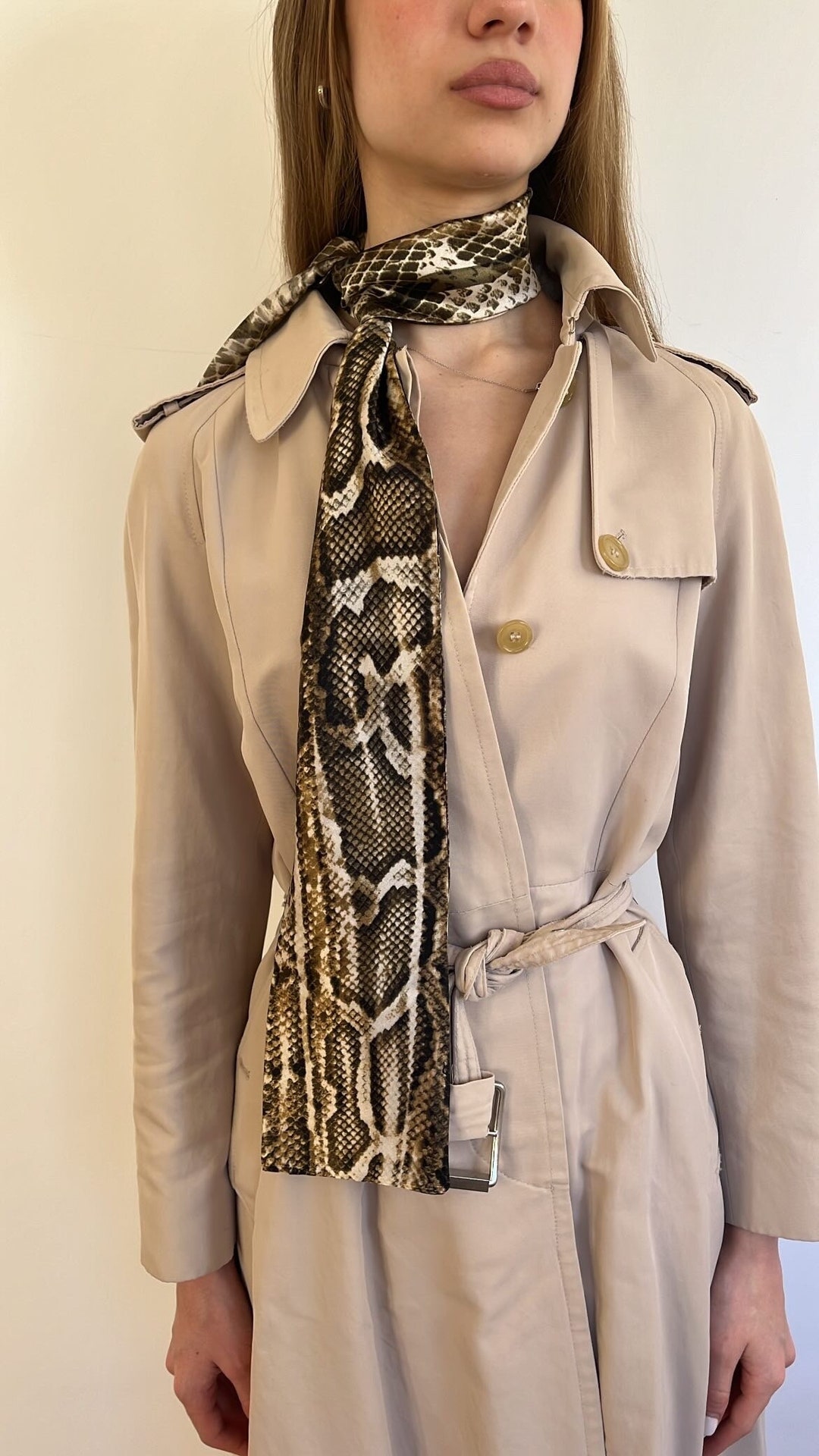 Snake Long Scarf, Pure Silk Scarf, Python Print Scarf, Beige Brown ...