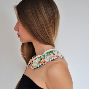 gray collar flowers, extra large collar, embroidery collar, Peter Pan collar, brazilian embroidery, wool lace collar, designer big collar image 3