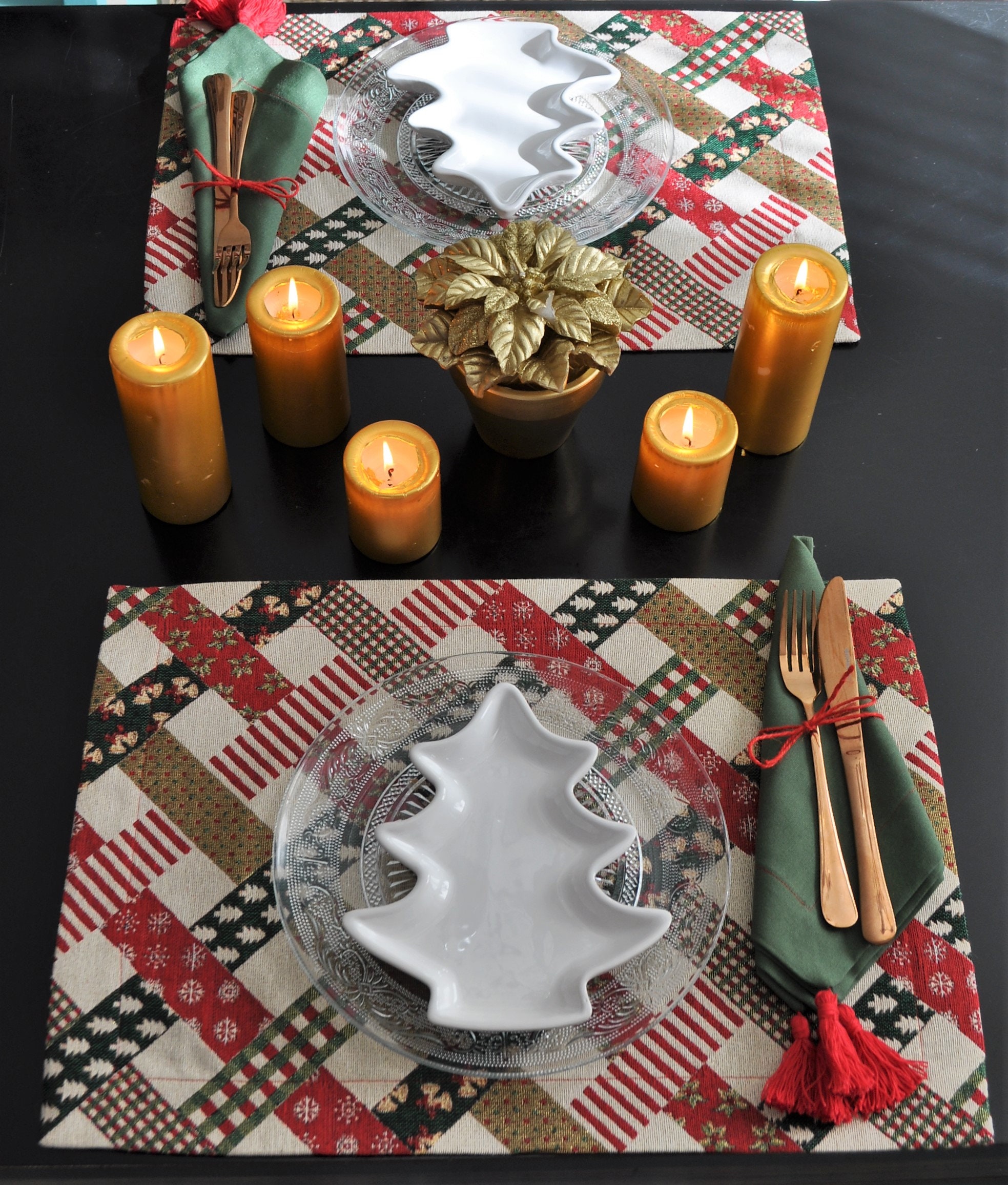 Christmas Placemats Xmas Gold Placemat Green Red Placemats Etsy