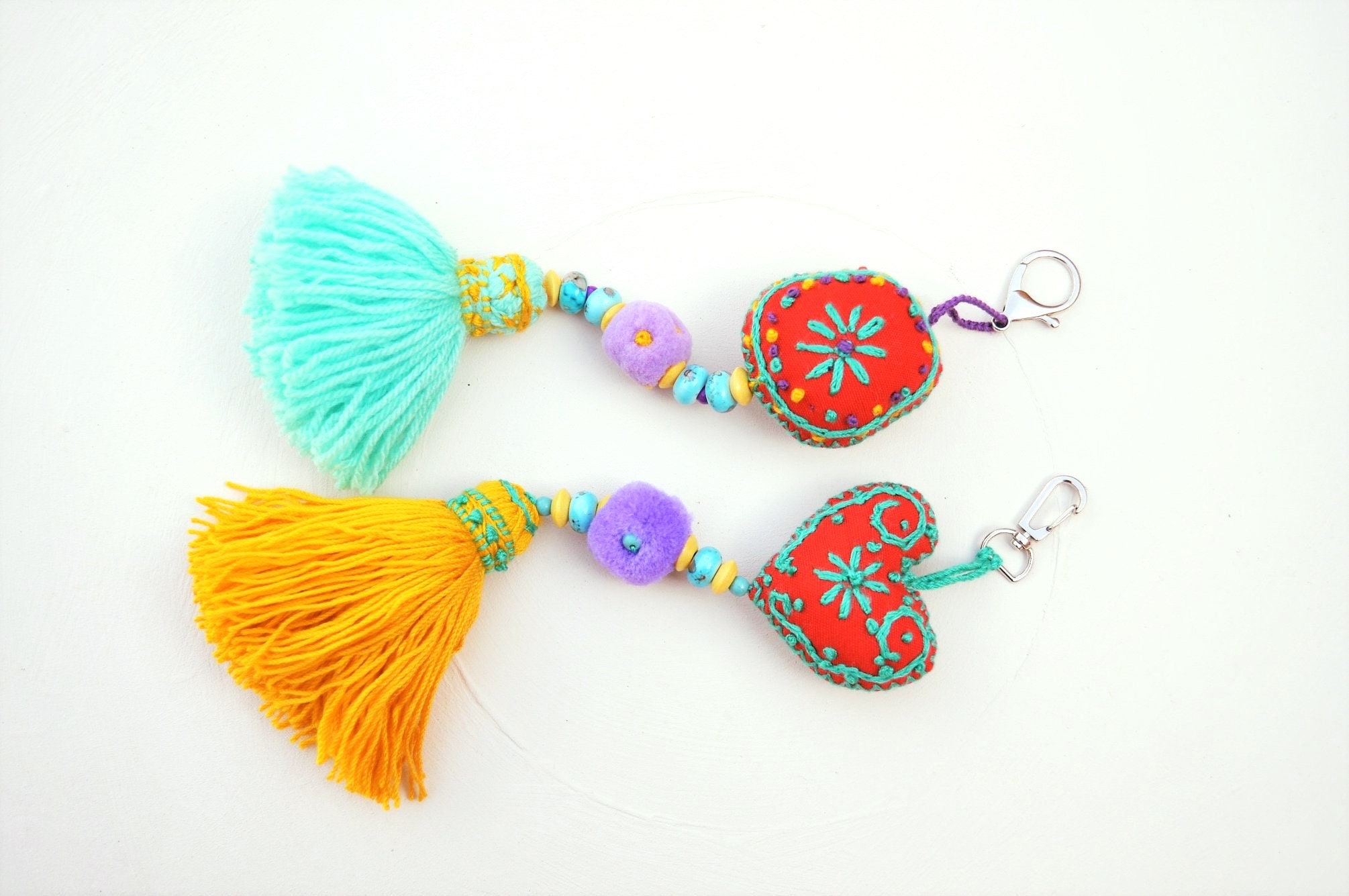 Beach bag tassel hippie bag tassel keychain tassel rainbow | Etsy