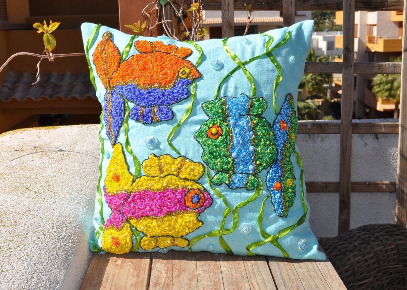 Rainbow Fish Pillow Fish Print Pillow Embroidery Pillow Etsy