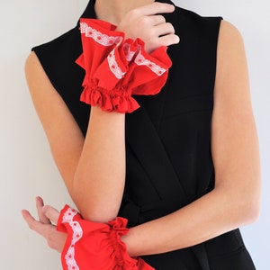 2 Pares De Mangas Falsas De Encaje Con Volantes – Puños Elásticos Florales Para Bodas, Fiestas Y Uso Diario (Blanco Y Negro)