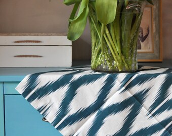 Lot de 4 serviettes à motif ikat, serviettes en coton ikat, serviettes blanches et turquoise, lot de 4 serviettes individuelles