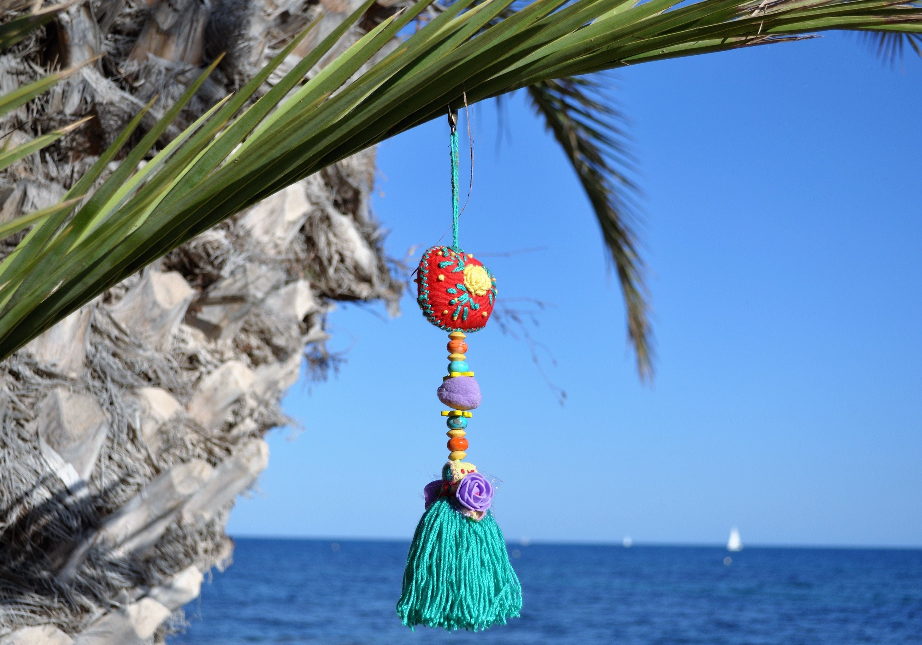 Beach Bag Tassel, Hippie Bag Tassel, Keychain Tassel, Rainbow Bag