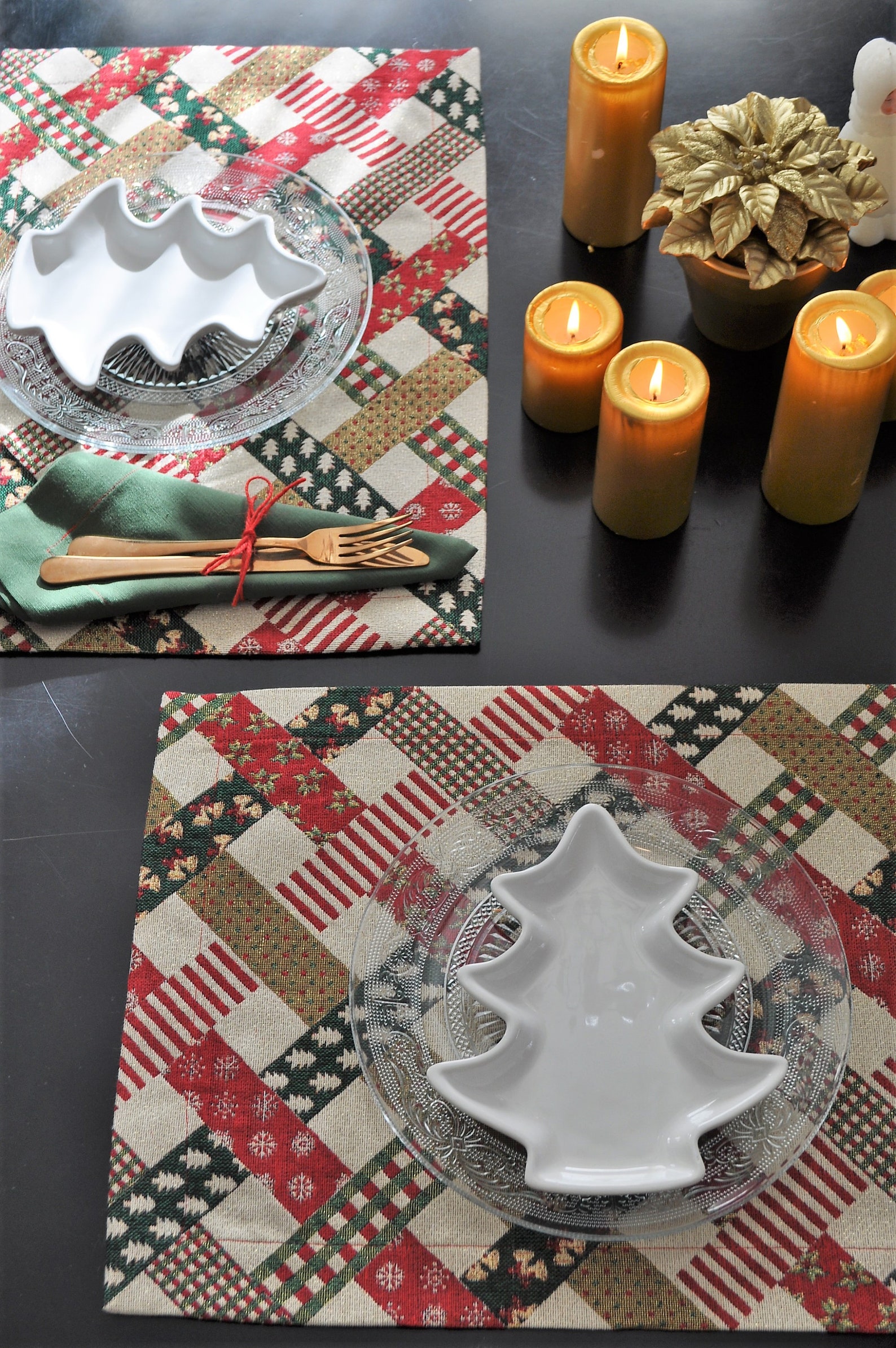 Christmas Placemats Xmas Gold Placemat Green Red Placemats Etsy