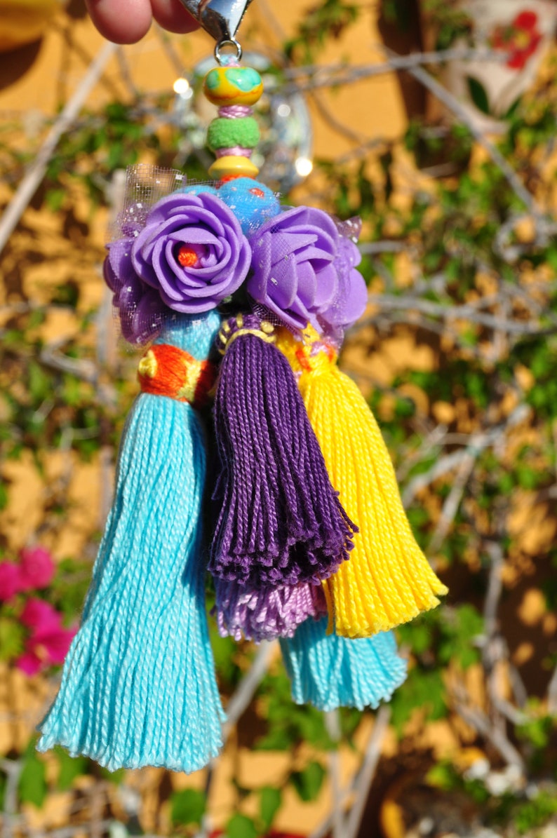 Beach Bag Tassel Cotton Bag Tassel Key Chain Tassel Rainbow Etsy