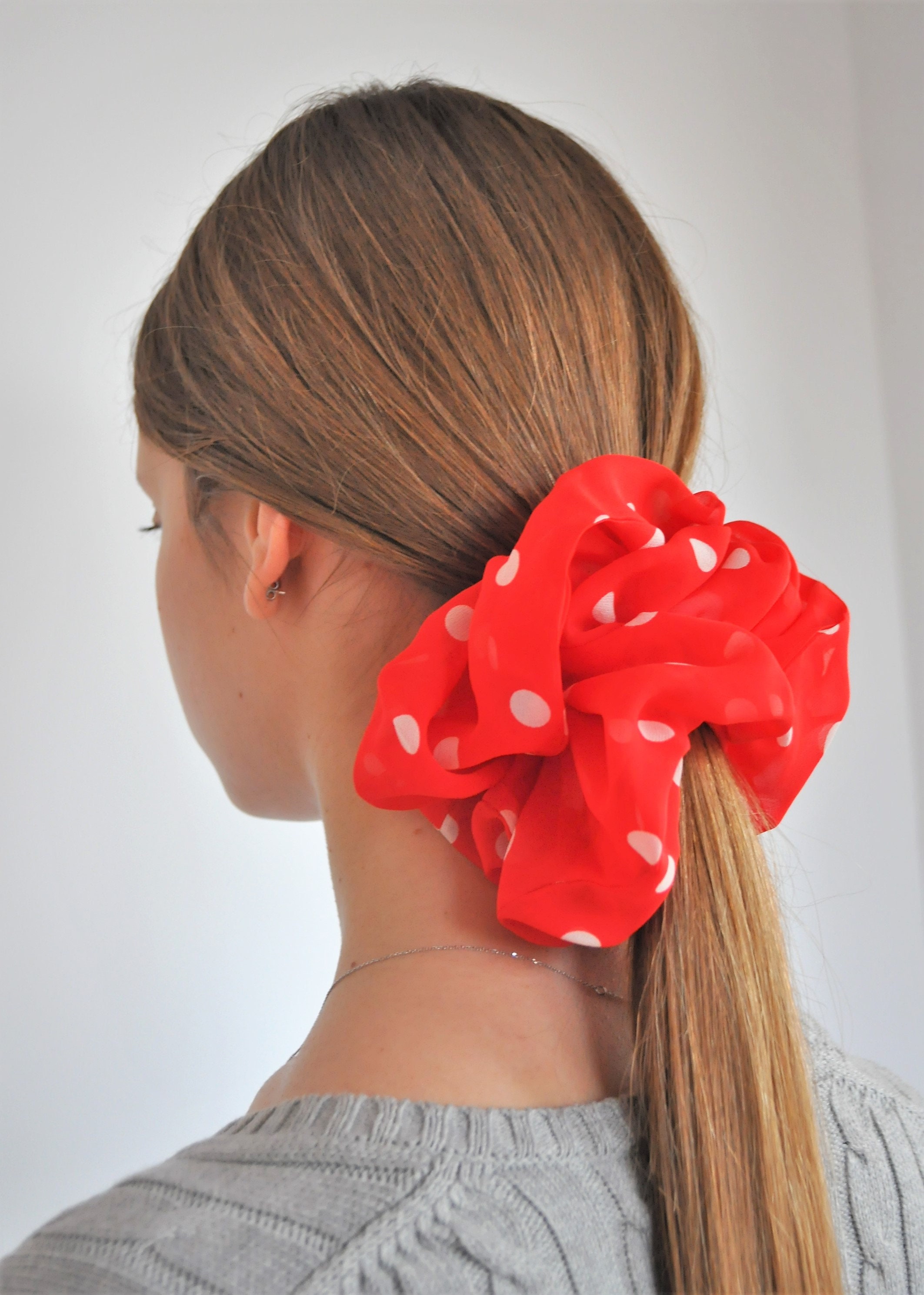 Seiden-Haargummi Mit Polka-Dots – Extra Breit, Haarschonend, In Rot-weiß
