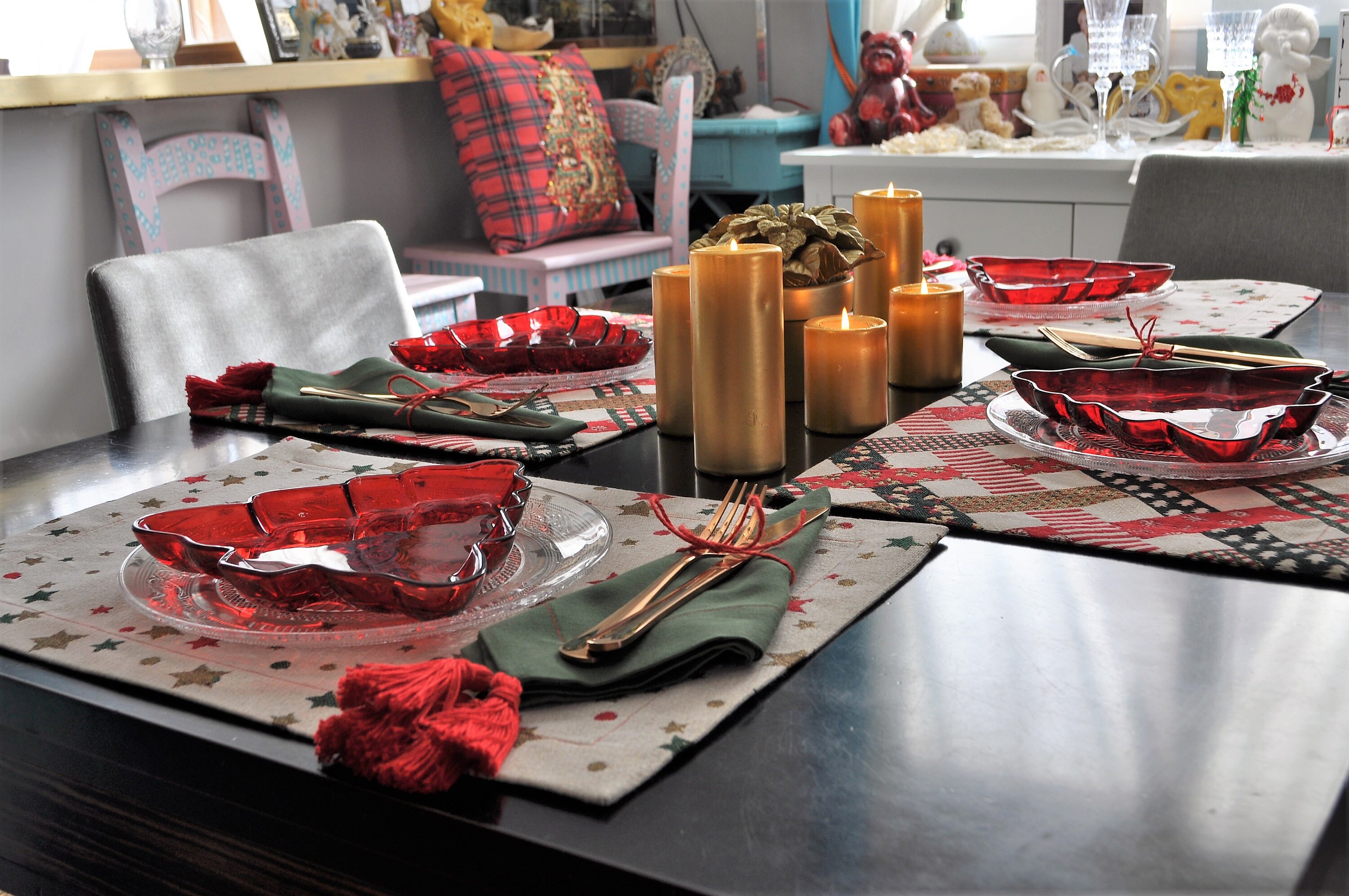Christmas placemats Xmas gold placemat green red placemats Etsy