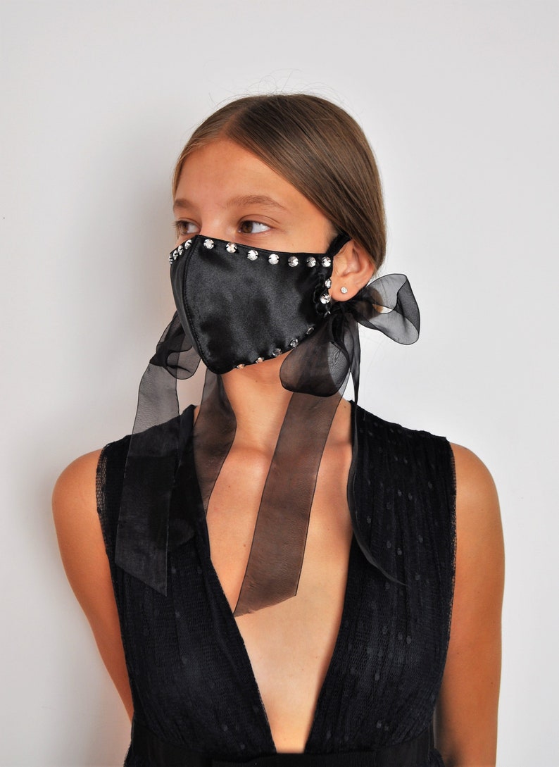 Black Jewel Mask Black Ties Mask Duoble Layer Mask Etsy