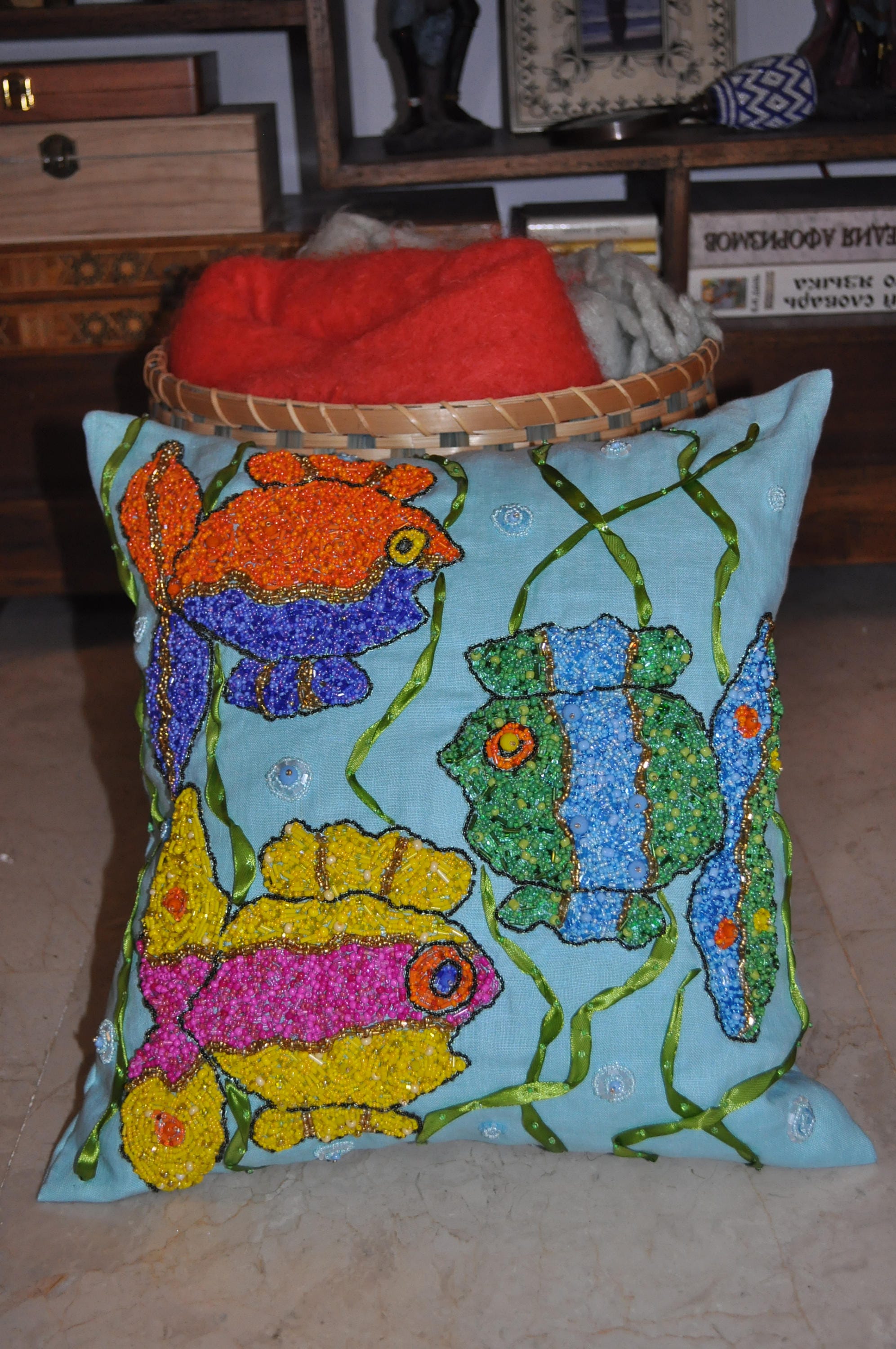 Rainbow Fish Pillow Fish Print Pillow Embroidery Pillow Etsy