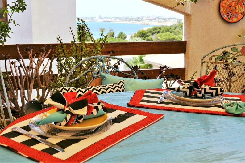 Striped Placemats Red Lace Placemat Cotton Placemats Dining Etsy