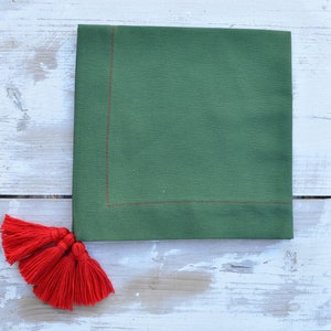 set 4 Xmas napkins, green red napkins, red tassels napkins, cotton green napkins, placemats tablecloth, green cotton napkins image 9