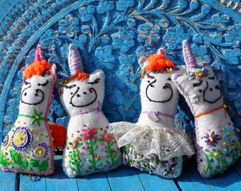 unicorn collectible, miniature unicorn, unicorn textil doll, handmade art doll, embroidery art doll, unicorn kids decor, unicorn fabric doll