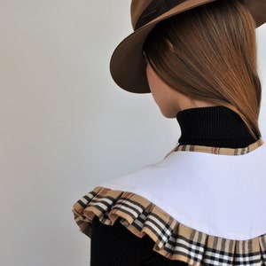 white plaid collar, extra large collar, removable collar, Peter Pan collar, embroidered collar, summer ruffle collar, designer big collar image 4